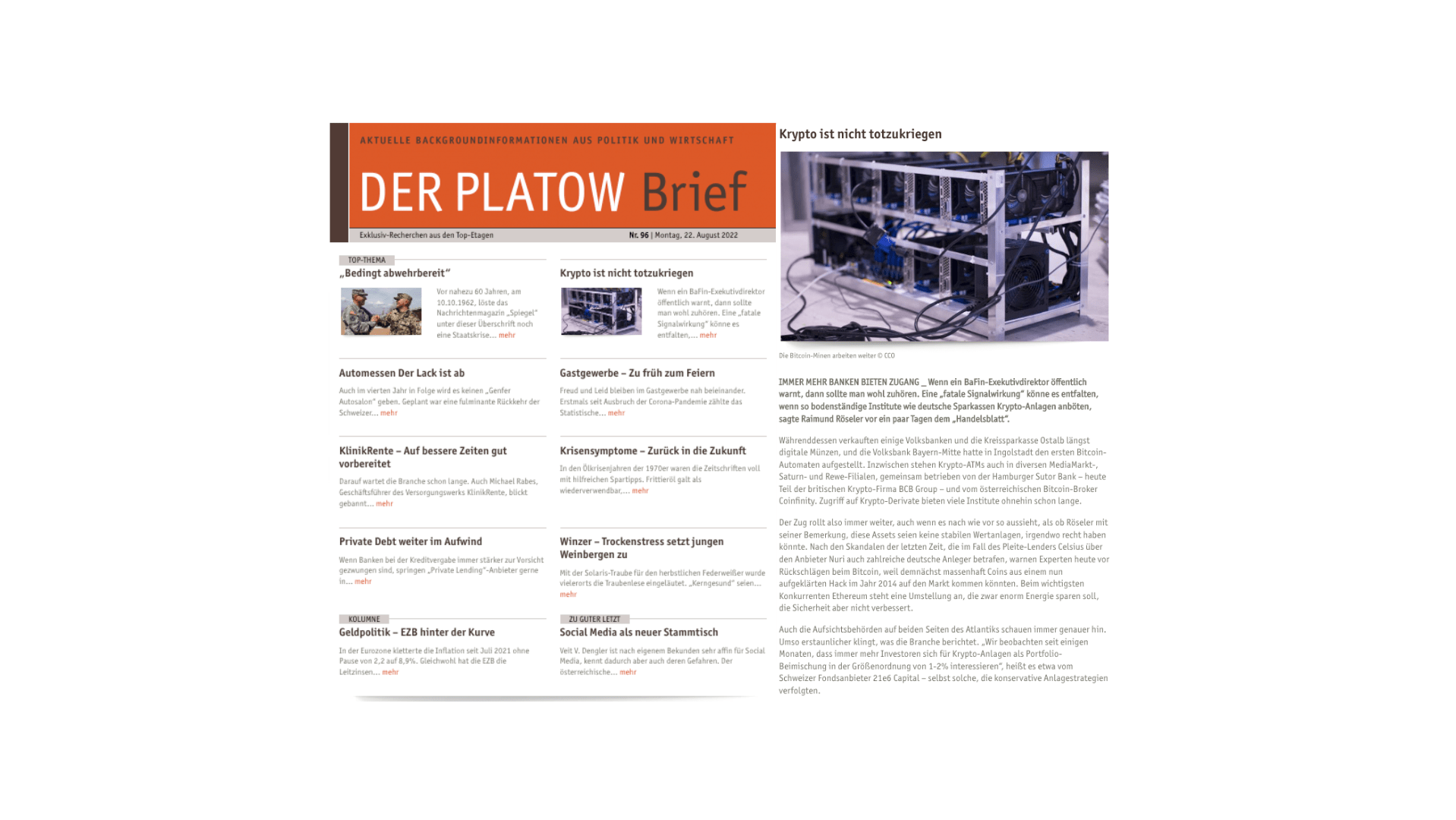 Coverpage des PLATOW Brief